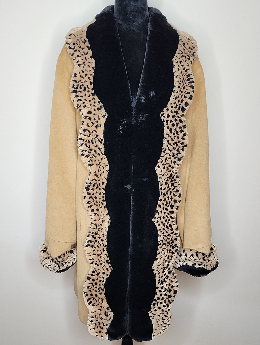 Dominic Bellissimo Melanie Lyne Wool Cashmere Coat Size 12 Leopard Trim
